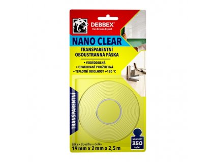 Transparentní oboustranná páska NANO CLEAR DEBBEX 19x2mm x 2,5m