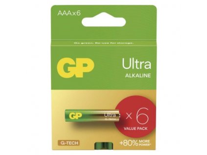 Alkalická baterie GP Ultra AAA (LR03) 6 ks, papírová krabička