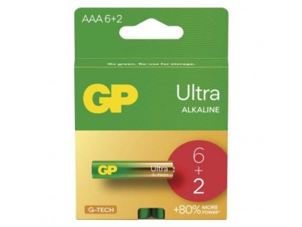 Alkalická baterie GP Ultra AAA (LR03) 8 ks, papírová krabička