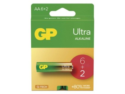 Alkalická baterie GP Ultra AA (LR6) 8 ks, papírová krabička