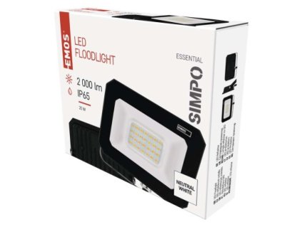 LED reflektor SIMPO 20 W, černý, neutrální bílá 1 ks, krabice