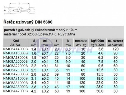 Řetěz DIN 5686 svazek 2,0mm, ZB 1001M