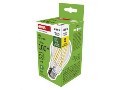 LED žárovka Filament A60 A CLASS / E27 / 7,2 W (100 W) / 1521 lm / neutrální bílá 1 ks, krabička