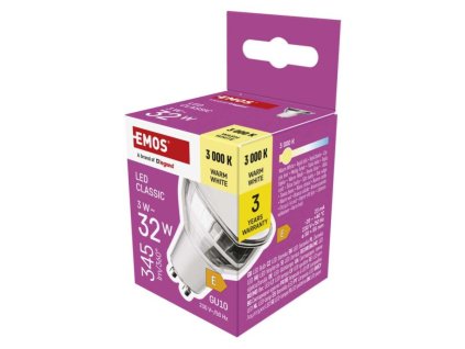 LED žárovka Classic MR16 stříbrná/ GU10 / 3 W (32 W) / 345 lm / teplá bílá 1 ks, krabička