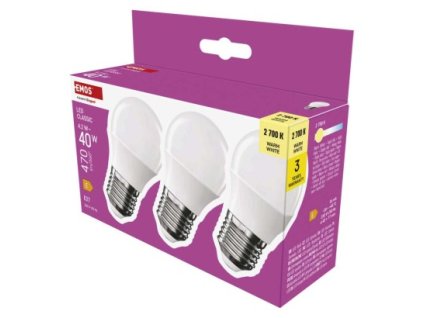 LED žárovka Classic Mini Globe / E27 / 4,2 W (40 W) / 470 lm / teplá bílá 3 ks, krabička