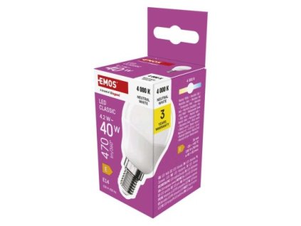 LED žárovka Classic Mini Globe / E14 / 4,2 W (40 W) / 470 lm / neutrální bílá 1 ks, krabička