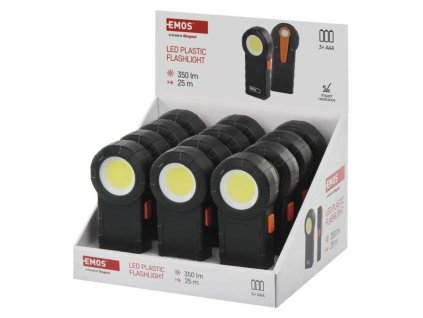 COB LED svítilna plastová, 3× AAA 12 ks, display box