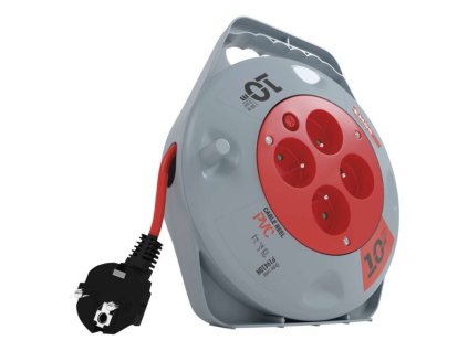 Prodlužovací kabel na bubnu 10 m / 4 zásuvky / červený / PVC / 230 V / 1 mm2