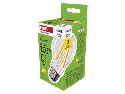 LED žárovka Filament A60 / E27 / 10,5 W (100 W) / 1521 lm / neutrální bílá 1 ks, krabička