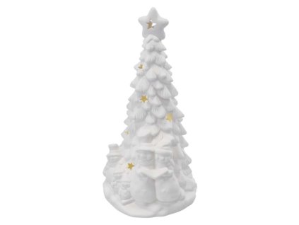 LED keramický stromek se sněhuláky, 33,5 cm, 2x AA, vnitřní, teplá bílá