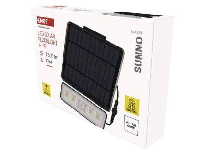 Solární LED reflektor SUNNO s pohybovým čidlem, černý, neutrální bílá 1 ks, krabice
