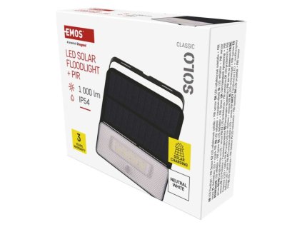Solární LED reflektor SOLO s pohybovým čidlem, černý, neutrální bílá 1 ks, krabice