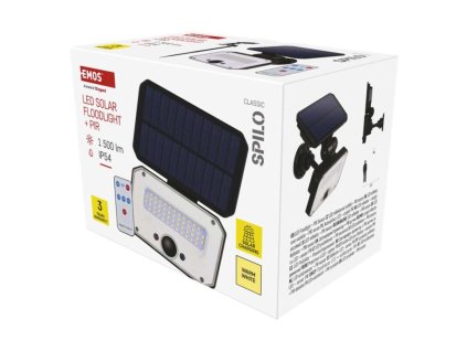 Solární LED reflektor SPILO s pohybovým čidlem, černý, teplá bílá 1 ks, krabice
