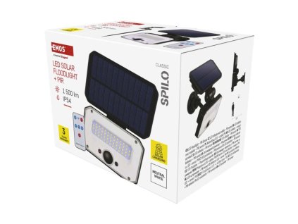 Solární LED reflektor SPILO s pohybovým čidlem, černý, neutrální bílá 1 ks, krabice