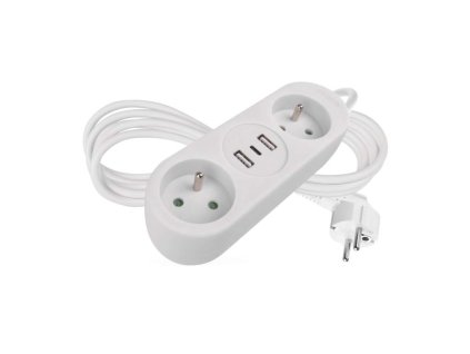 Prodlužovací kabel 1,4 m / 2 zásuvky+2×USB-A+1×USB-C / bílý / PVC / 1,5 mm2 1 ks, závěs