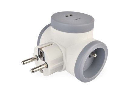 Rozbočovací zásuvka 2×, 1×USB-A+1×USB-C, bílo-šedá