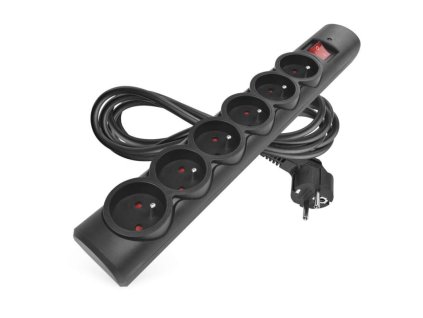 Přepěťová ochrana – 6 zásuvek, 3 m, černá