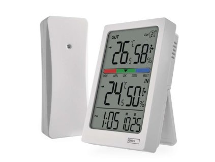 Digitální teploměr s vlhkoměrem, bezdrátové čidlo, budík, datum E0558W