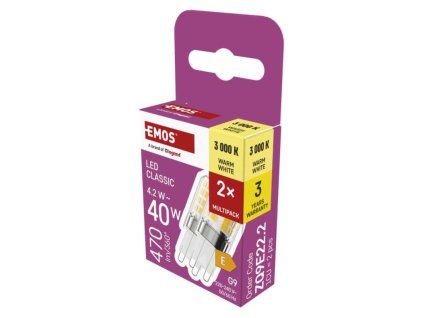 LED žárovka Classic JC / G9 / 4,2 W (40 W) / 470 lm / teplá bílá / 2 ks