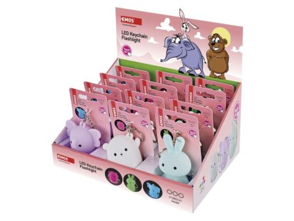 LED silikonová klíčenka - zvířátka, 12 ks, display box