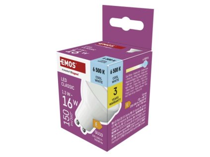 LED žárovka Classic MR16 bílá / GU10 / 1,3 W (16 W) / 150 lm / studená bílá