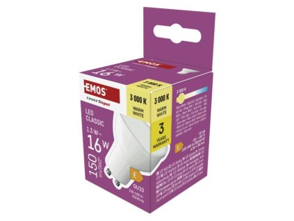 LED žárovka Classic MR16 bílá / GU10 / 1,3 W (16 W) / 150 lm / teplá bílá