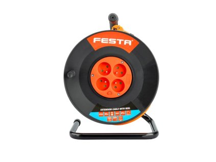 Kabel prodlužovací na bubnu FESTA 50m 4zásuvky 3x1.5mm IP20 MAX 3680W
