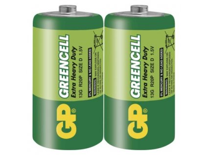 Zinková baterie GP Greencell D (R20) 2 ks, fólie