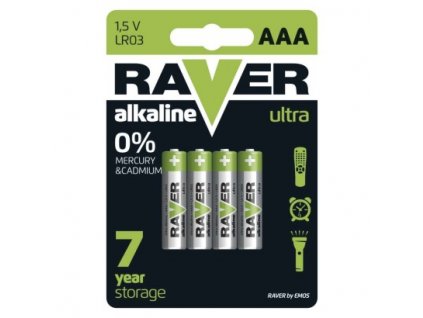 Alkalická baterie RAVER AAA (LR03) 4 ks, blistr