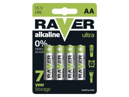 Alkalická baterie RAVER AA (LR6) 4 ks, blistr  B7921