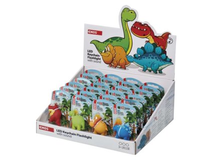 LED klíčenka – dinosauři se zvukem na LR54, 24 ks, display box