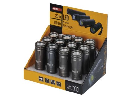 COB LED ruční kovová svítilna P4705, 100 lm, 3× AAA, 12 ks, display box  P4705