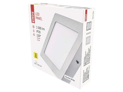 LED přisazené svítidlo PROFI, čtvercové, stříbrné, 12,5W neutrální bílá 1 ks, krabice  ZM6232