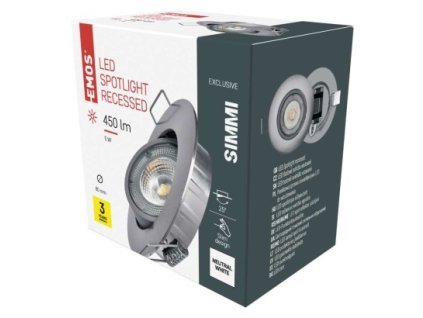 LED bodové svítidlo SIMMI stříbrné, kruh 5W neutr. bílá 1 ks, krabice
