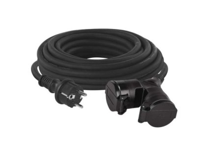 Venkovní prodlužovací kabel 10 m / 2 zásuvky / černý / guma / 230 V / 1,5 mm2 1 ks, sáček