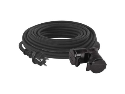 Venkovní prodlužovací kabel 20 m / 2 zásuvky / černý / guma / 230 V / 1,5 mm2 1 ks, sáček  P0603