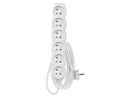 Prodlužovací kabel 2 m / 6 zásuvek / bílý / PVC / 1 mm2 1 ks, závěs P0612