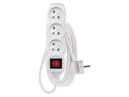 Prodlužovací kabel 3 m / 3 zásuvky / s vypínačem / bílý / PVC / 1 mm2  P1313