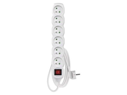 Prodlužovací kabel 2 m / 6 zásuvek / s vypínačem / bílý / PVC / 1 mm2 1 ks, závěs P1612