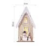 LED dekorace dřevěná – domek se sněhuláky, 28,5 cm, 2x AA, vnitřní, teplá bílá, časovač