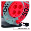 Prodlužovací kabel na bubnu, pevný střed / 50m / 4 zásuvky / červený / PVC / 230V / 1,5mm2