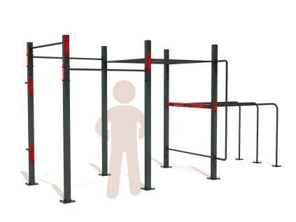 Venkovní workoutové hřiště SMALL BASIC na zahradu. Workout kostka obsahuje základní prvky pro cvičení s vlastním tělem - hrazdy, bradla, žebřík monkey bar, další prvky je možné zakoupit zvlášť. Vhodné pro celou rodinu - děti, mládež i dospělé.