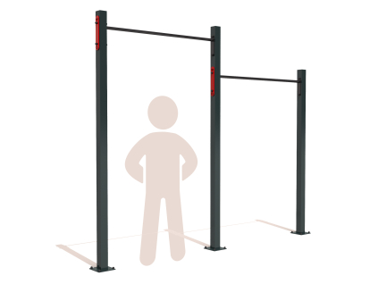 Dvě rovné hrazdy GARDEN DOUBLE BAR TOP+HI určené k trvalé instalaci na zahradě. Vysoké hrazdy jsou ideální na shyby nebo muscle up.