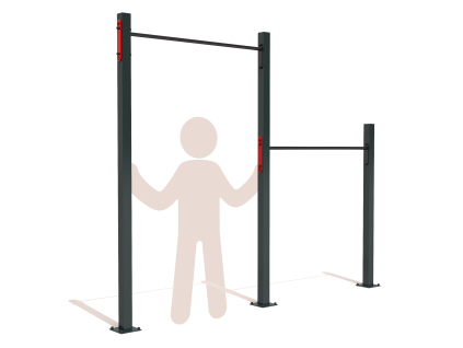 Dvě rovné hrazdy GARDEN DOUBLE BAR TOP+MID určené k trvalé instalaci na zahradě. Střední výška a vysoká je jsou ideální na shyby nebo muscle up.