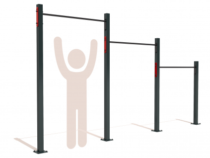TřI rovné hrazdy GARDEN TRIPLE BAR TOP+HI+MID určené k trvalé instalaci na zahradě. Vyšší výšky hrazd jsou ideální pro trénink a striktní provedení shybu - pull up, nebo muscle up s nataženýma nohama. Vhodná pro uživatele středního a vyššího vzrůstu.
