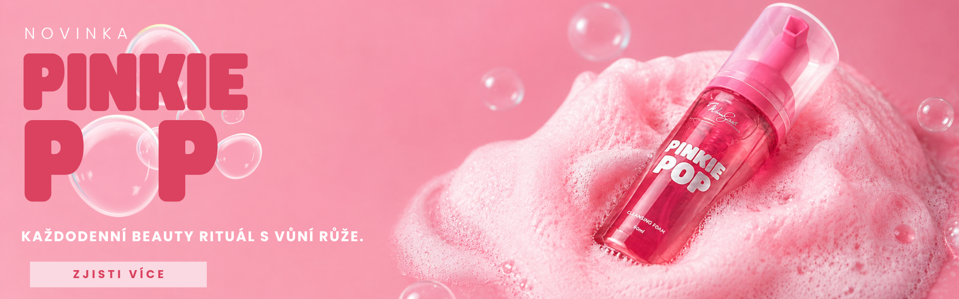 Objev Wowbyme Pinkie Pop Cleansing Foam - vyvinuta speciálně pro bezpečné čištění prodloužených řas.