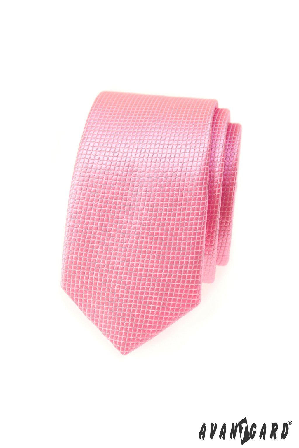 Růžová mřížkovaná slim kravata
