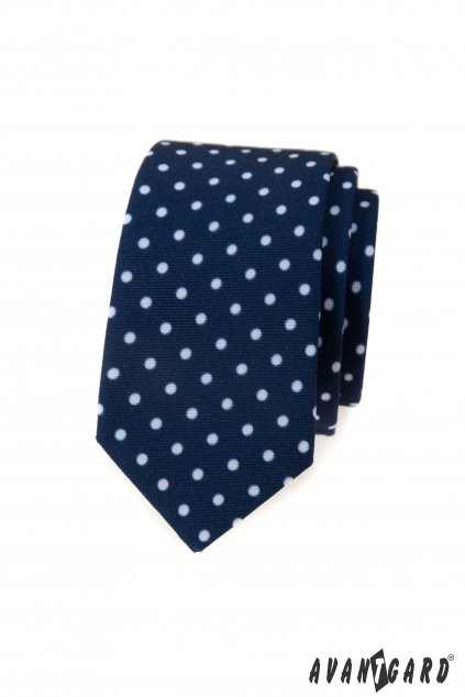 Modrá slim kravata - puntíky