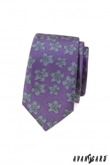 Fialová kravata s kytičkami