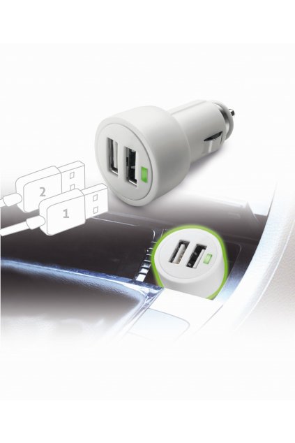 Autonabíječka Cellularline Dual Ultra vhodná pro iPad, 2 x USB port, 15W/3A, bílá